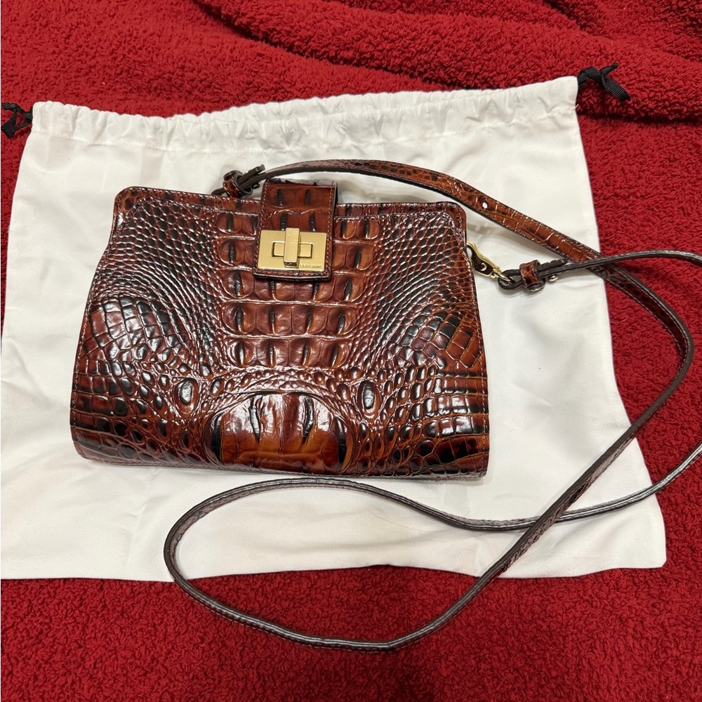 Brahmin “Alena” Pecan Brown Crocodile Crossbody Bag
